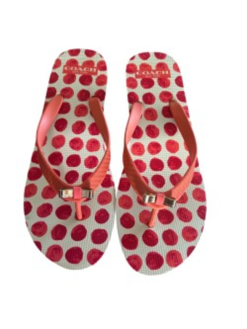 Coach Loralyn Coral Polka Dot Wedge Flip Flops 8